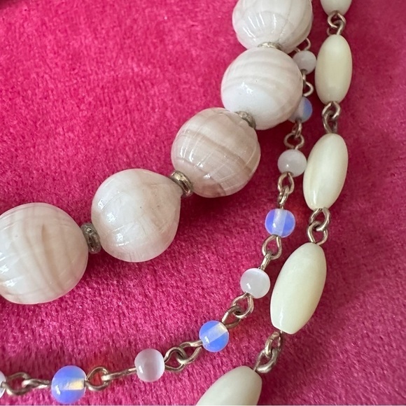 Necklace Choker Bead Opalite Glass Calcite Rock Acrylic on Gold Tone Chain 0623 - Picture 8 of 9